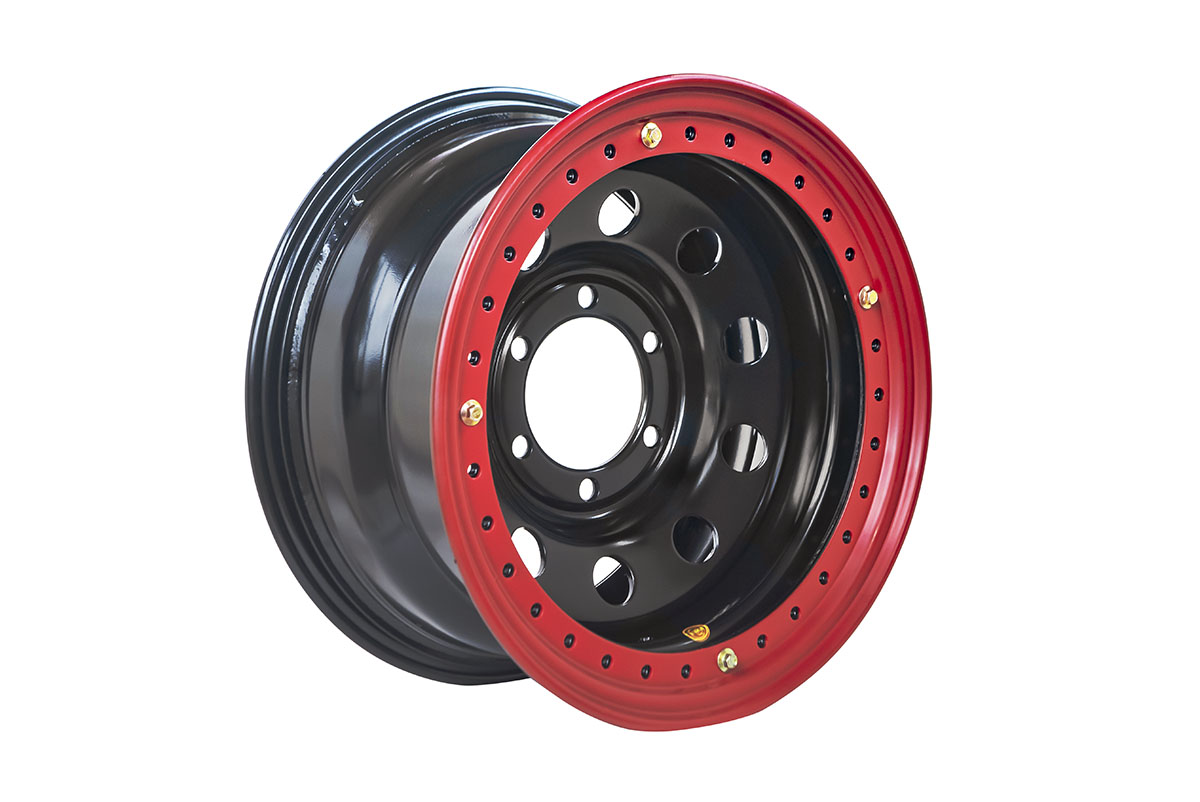 OFF-ROAD Wheels Диск усиленный стальной черный 6x139,7 8xR16 d110 ET-19 с двойным бедлоком (красный)