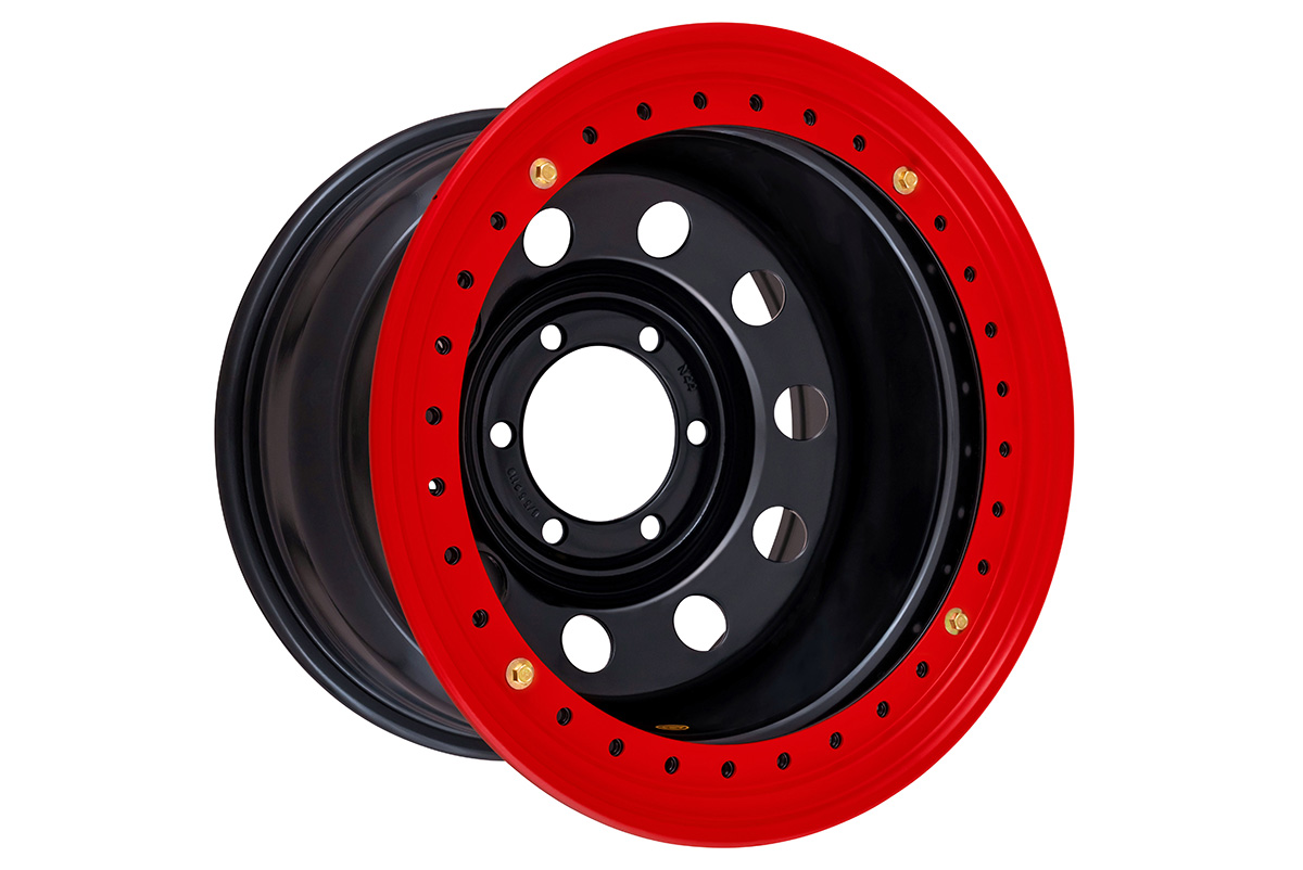 OFF-ROAD Wheels Диск усиленный стальной черный 6x139,7 10xR16 d110 ET-44 с бедлоком (красный) (уценка)