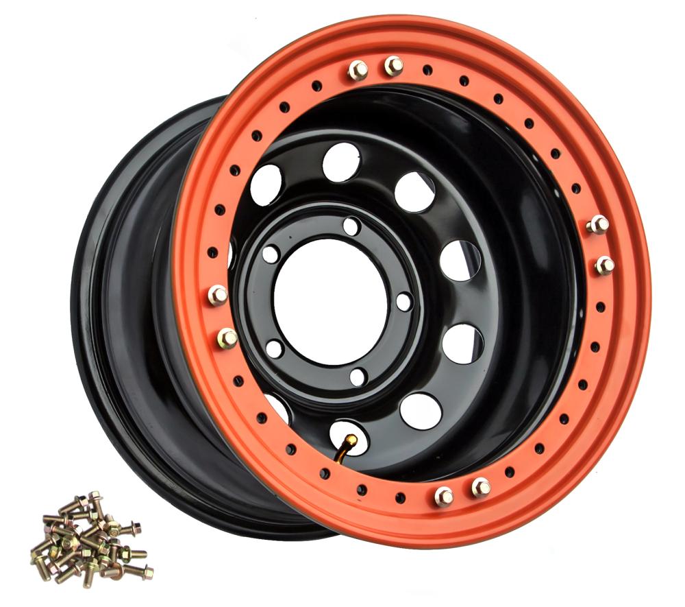 OFF-ROAD Wheels Диск усиленный УАЗ стальной черный 5x139,7 8xR15 d110 ET-24 с бедлоком (оранжевый)